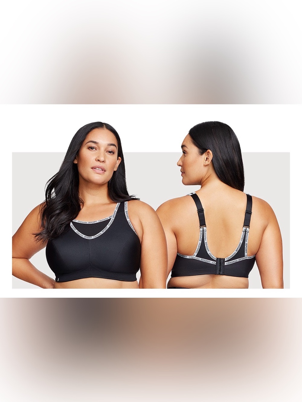 NWOT 48J Glamorise Sport No-Bounce Wirefree Sports Bra Black Gray High Impact - Picture 2 of 11
